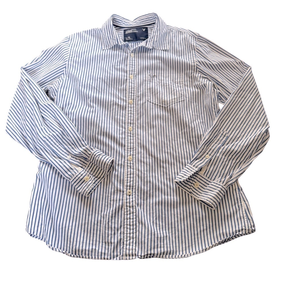 American Eagle Vintage Fit Blue striped Preppy Mens Large Shirt Cotton, buttons - Picture 4 of 8